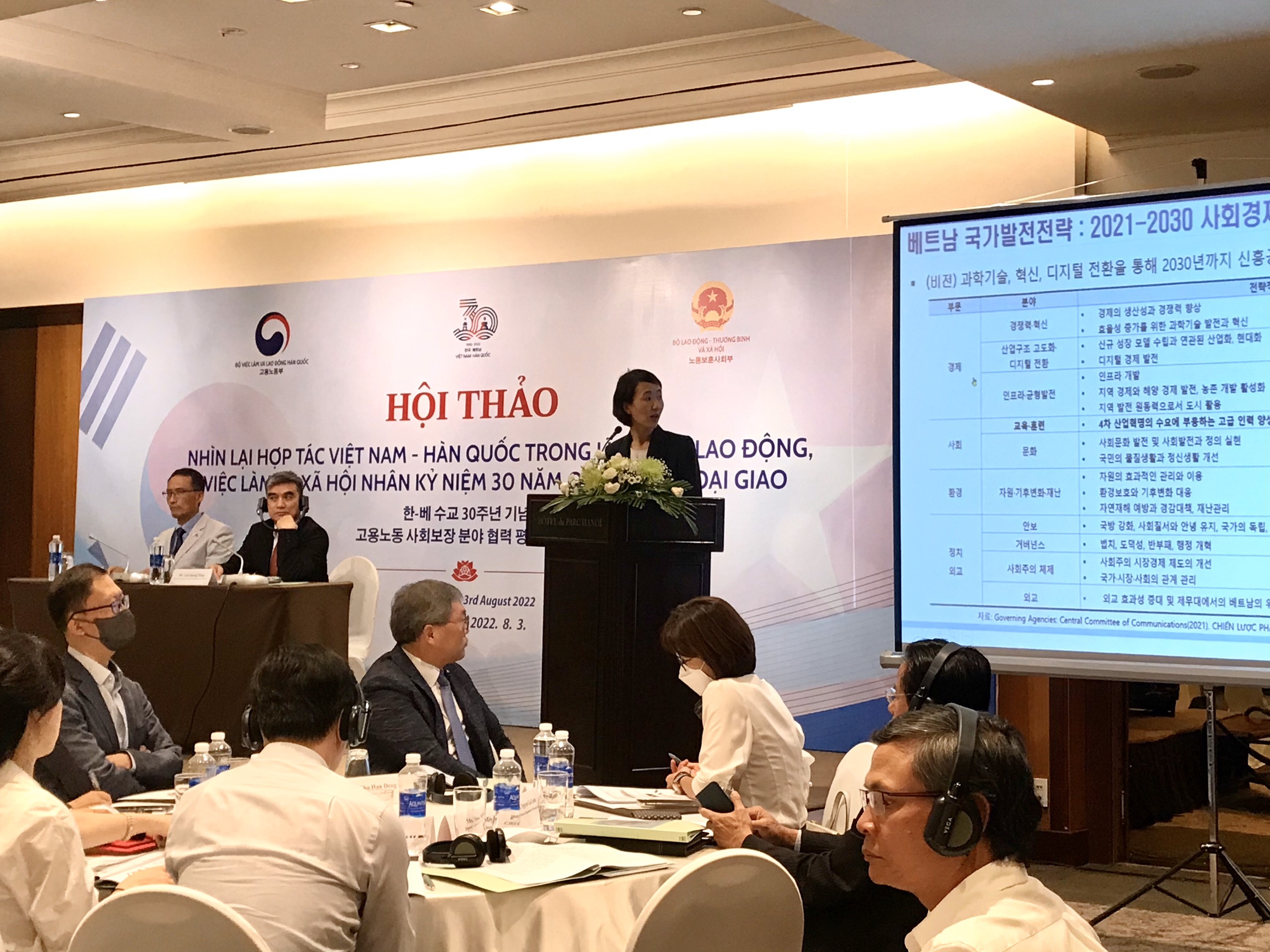 Hội thảo này được tổ chức nhằm đánh giá quan hệ hợp tác giữa Việt Nam và Hàn quốc trong các lĩnh vực việc làm, lao động và an sinh xã hội trong 30 năm vừa qua