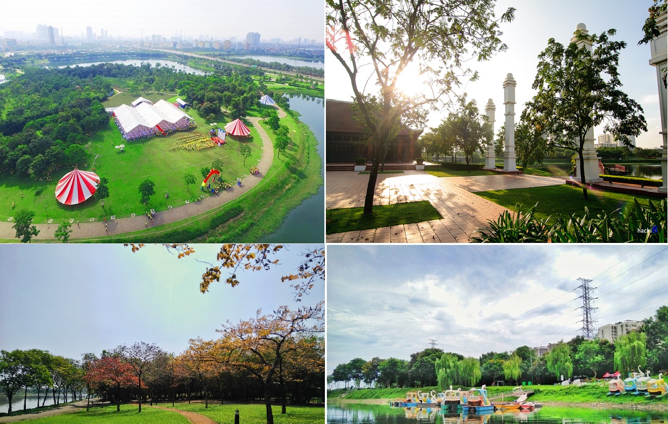 Công viên Yên Sở được bao phủ bởi hồ nước và cây xanh